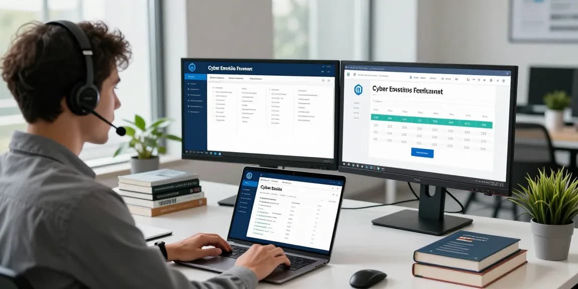 Insights on cyber essentials cost in a modern cybersecurity office environment with compliance metrics and dashboards visible.