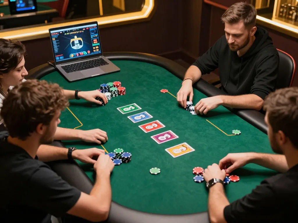 CM88 players engaging in an exciting online poker game, showcasing strategic gameplay and colorful chips.