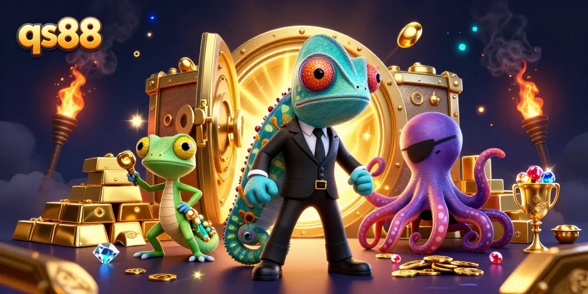 Experience thrilling gameplay with qs88, showcasing a colorful 3D casino scene filled with treasures.