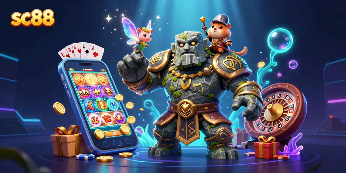 Engage in thrilling gameplay with sc88 as varied elements sparkle around a vibrant casino scene.