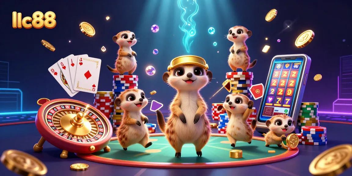 Engage in thrilling gameplay at lclc88 with a vibrant casino scene filled with meerkats!