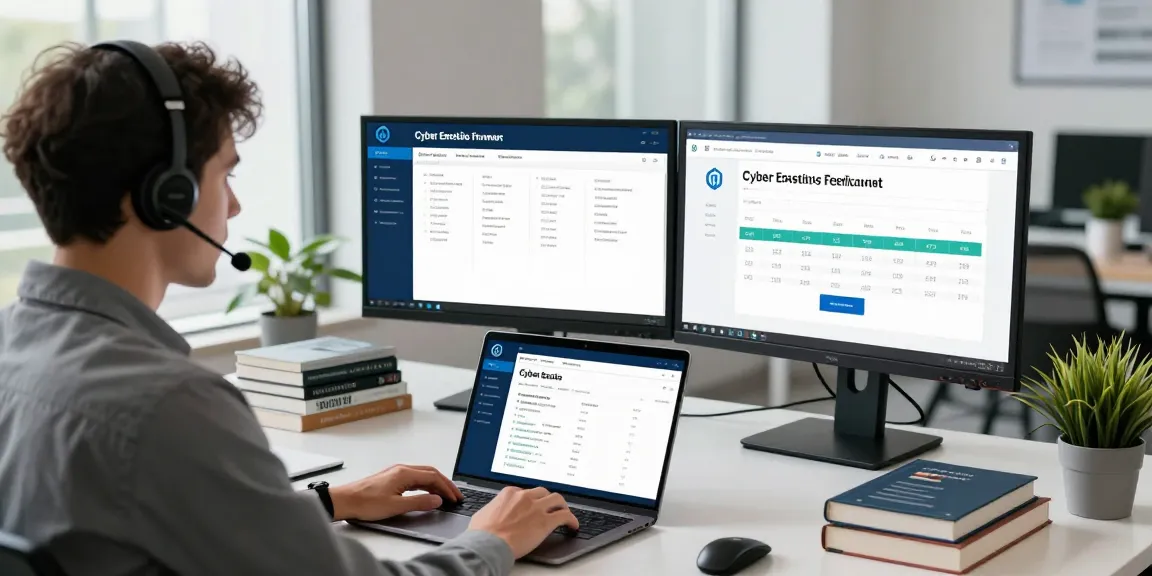 Insights on cyber essentials cost in a modern cybersecurity office environment with compliance metrics and dashboards visible.
