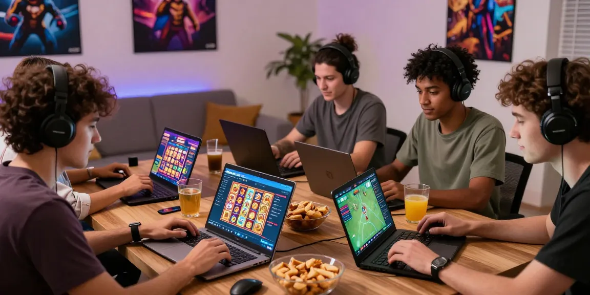 Friends enjoying gaming sessions on ROKOK88 platform with lively graphics and an inviting atmosphere.