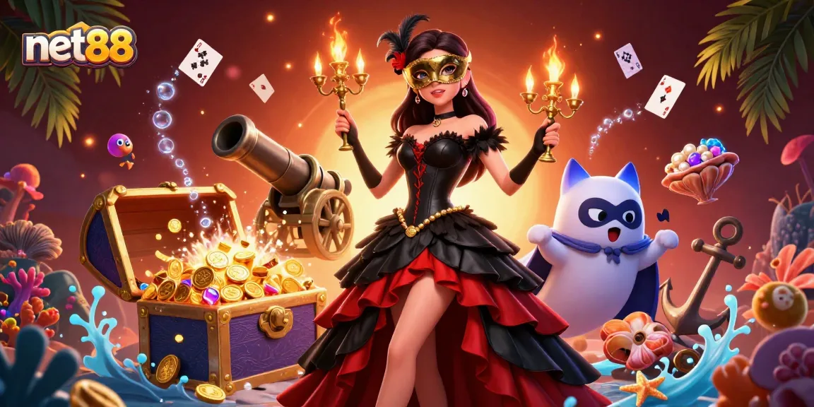 Experience net88 gameplay featuring vibrant casino elements with a stunning woman in a red gown