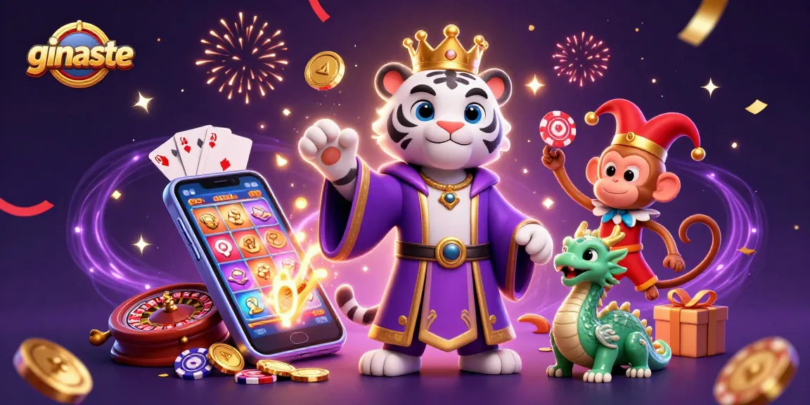 Experience the thrill of ginaste with a playful golden monkey juggling poker chips and an elegant tiger amidst a vibrant casino scene.