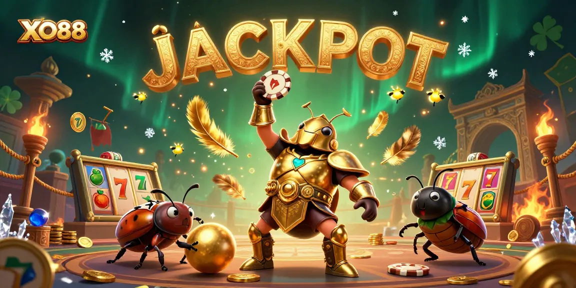 Experience the excitement of XO88 with our 3D casino illustration featuring beetles, jackpots, and vibrant gaming elements.