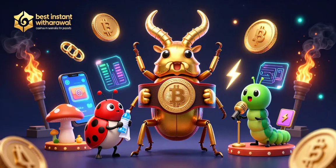 Engage with the best instant withdrawal casinos in australia for payouts with vibrant characters battling over crypto coins and neon lights.