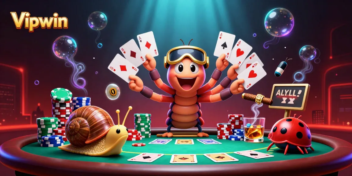 Join the excitement at Vipwin with a whimsical 3D casino scene featuring animated characters and poker elements.